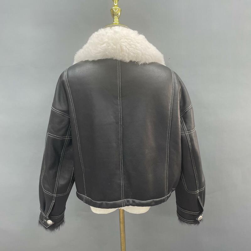 2023 Janefur Winter Jackets Genuine Sheepskin Shearling Jackets Real Lamb Fur Women Double Face Leather Coats