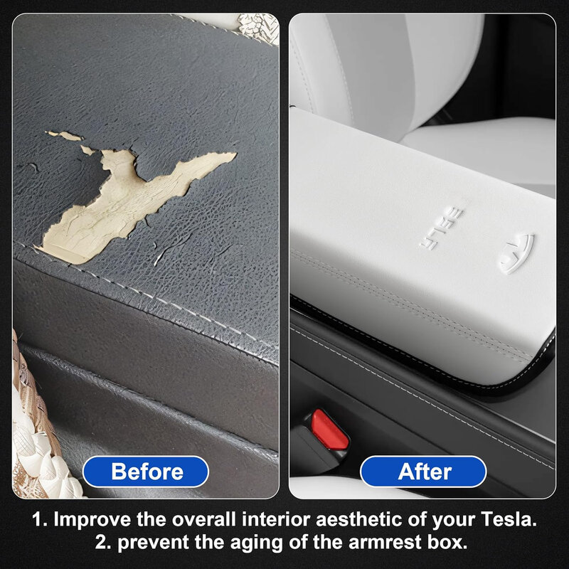 Penutup sandaran tangan dirancang untuk Tesla Model 3/Y 2017-2023 2024 Aksesori Interior penutup konsol tengah kulit