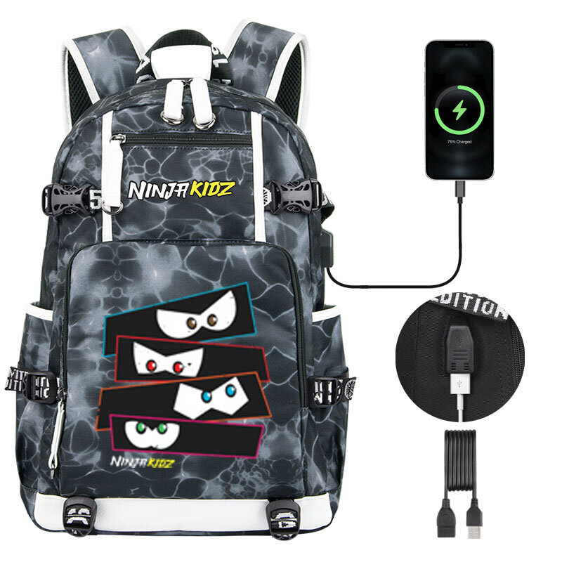 NinjaKidz-mochila escolar de dibujos animados para niño y niña, morral escolar de gran capacidad con USB para ordenador portátil