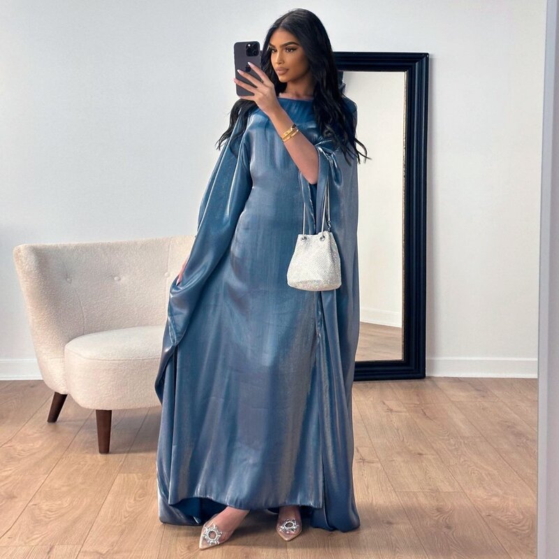 New Batwing Muslim Maxi Shiny Ramadan Eid Marocain Robe Luxury Abaya Dubai Kaftan Dress Kebaya For Women