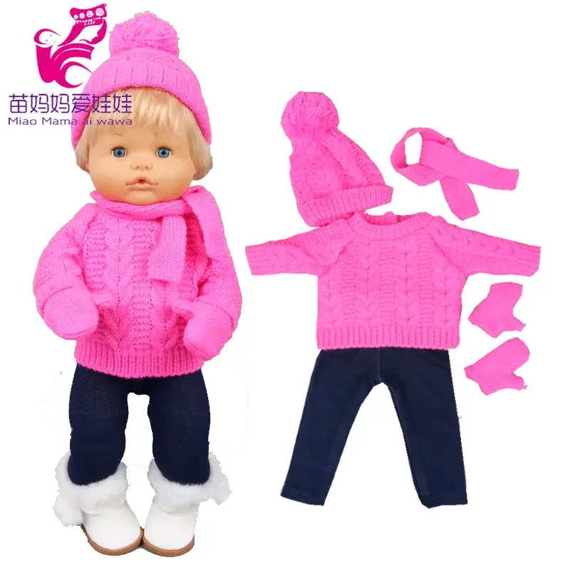16インチnenuco人形の服ピンクのセーター帽子スカーフropa y su hermanita 40センチメートルベビードール衣装冬クリスマスセット