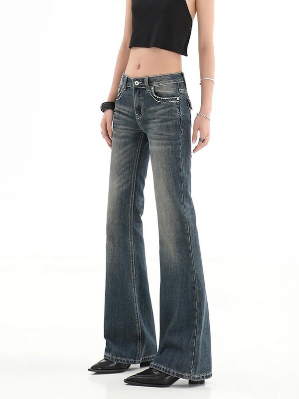 Женские расклешенные джинсы, винтажные женские узкие джинсовые брюки с высокой талией, прямые брюки в уличном стиле, лето 2024