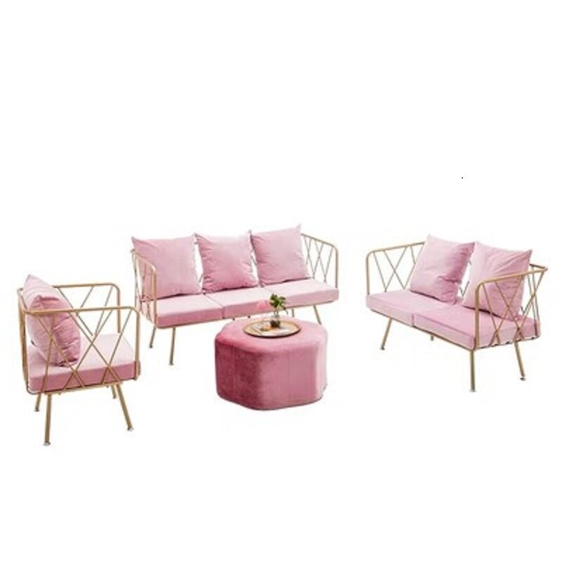 Sofá nórdico de Arte de hierro rosa, silla pequeña individual y doble, estudio de diseñador, tienda de ropa de té de leche