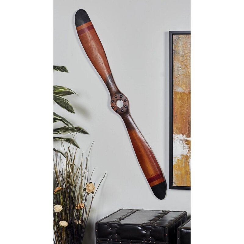 DecMode Brown Wood 2 Blade Airplane Propeller Wall Decor with Aviation Detailing