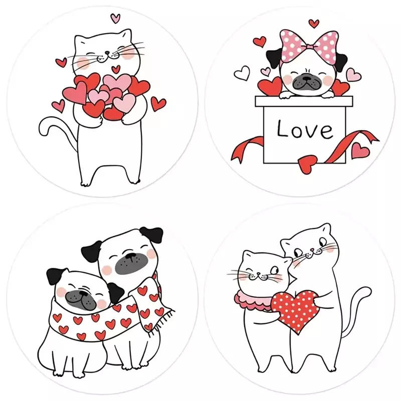 Dia dos Namorados Love Sticker Roll, 1 ", Presente Cardioidary, Decoração do casamento, Etiqueta auto-adesiva, Scrapbooking, 100-500Pcs