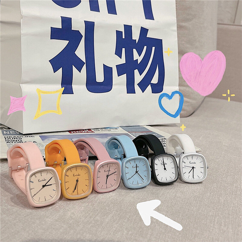 New Japanese Style Energetic Little Girl Square Dial Quartz Watch Color Silicone Strap Waterproof Sports Boy Watch Clock