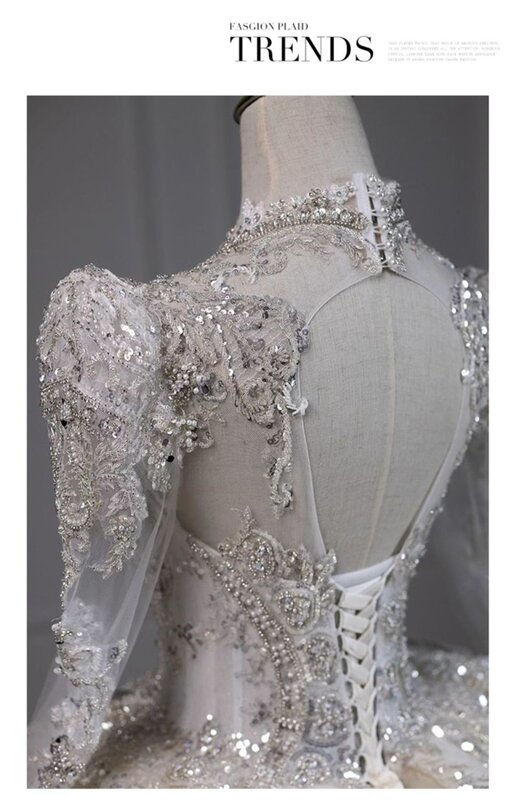 Dubai arábia vestido de baile vestido de casamento com decote em v mangas compridas cristal lantejoulas pérola vestido de noiva vestido de novia robe de mariée