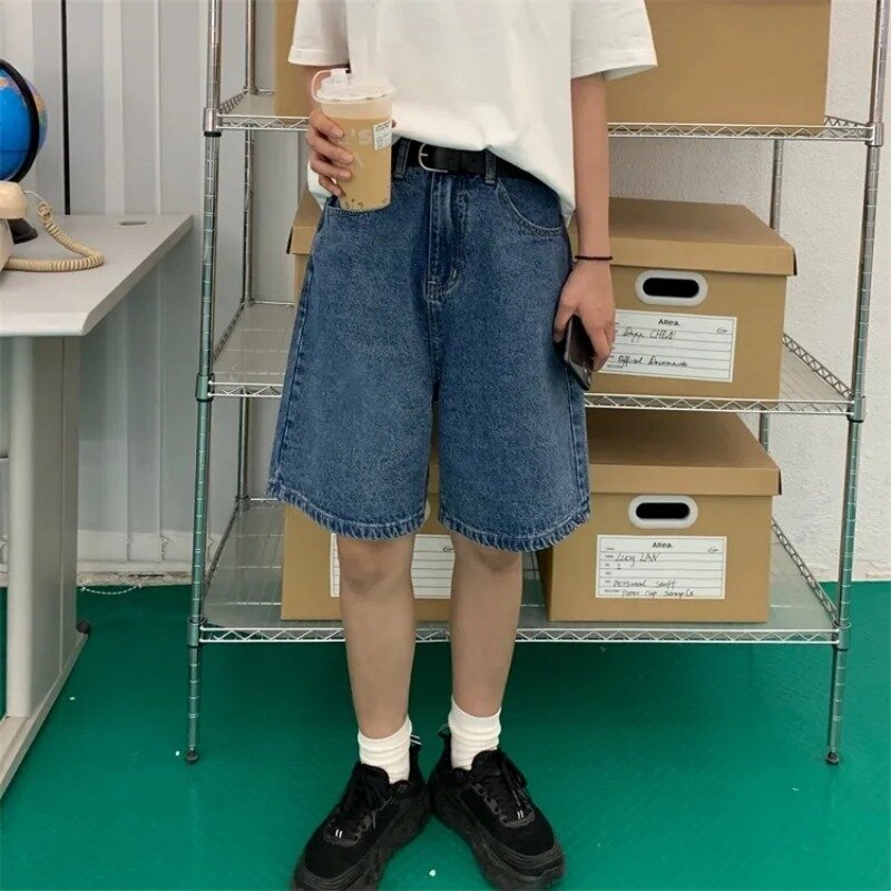 Pantalones cortos de verano para mujer, ropa de calle Retro Simple que combina con todo, cintura alta, recta, estilo coreano, ocio Popular de moda