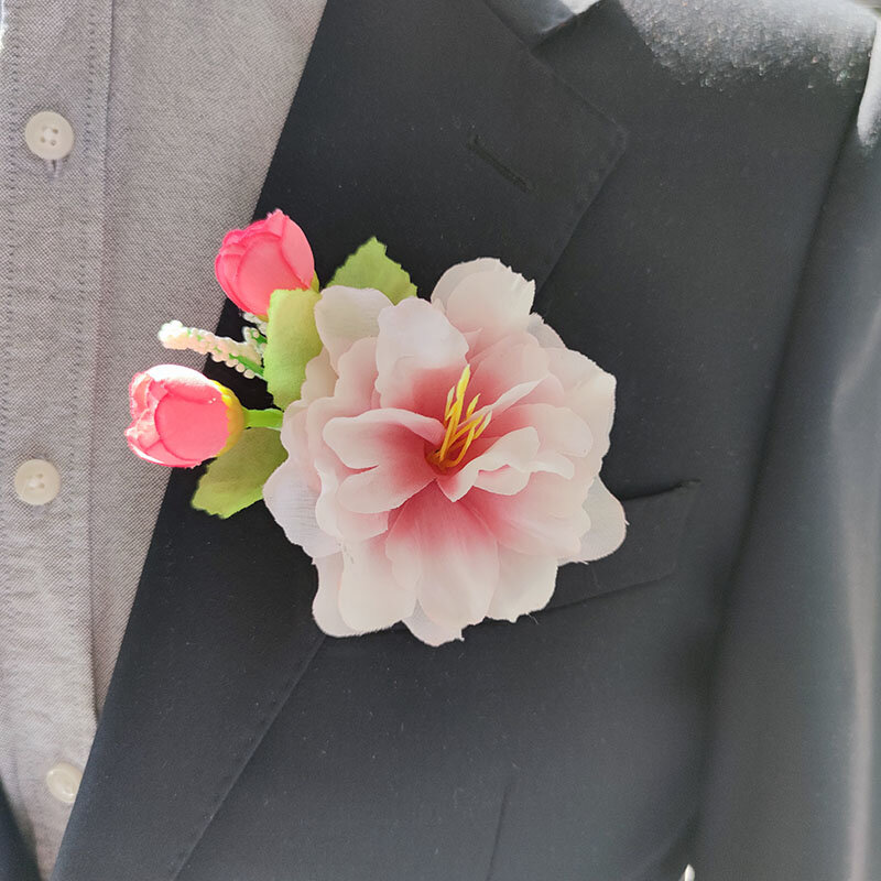 Boutonniere gelang korsase pergelangan tangan Aksesori pernikahan pengantin wanita bunga buatan Peony sutra Mariage pengantin pria lubang kancing
