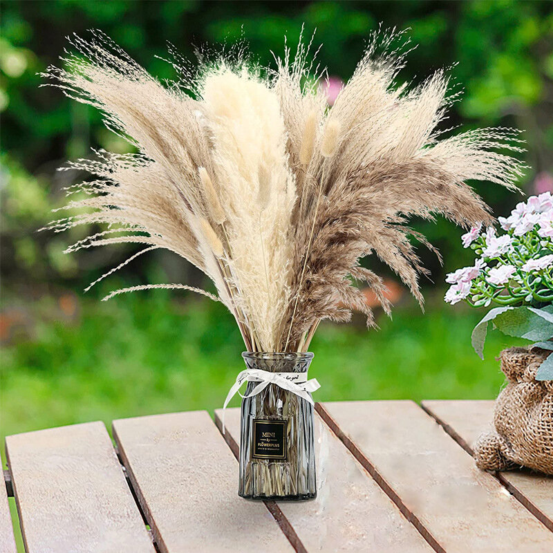 Ramo de flores secas naturales reales para decoración del hogar, caña pequeña, hierba de cola de conejo, mezcla y combina, 300 piezas