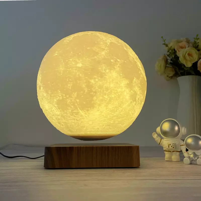 Lámpara de Luna levitante con impresión de regalos creativos, lámpara de Luna flotante de 7 pulgadas, lámpara de Luna LED, lámpara de mesa de madera de moda, luz nocturna