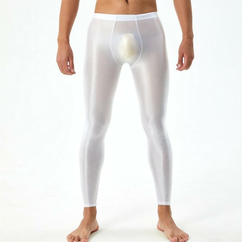 กางเกงผู้ชาย bulge POUCH นูนเข้ารูปเพรียวบางยืดหยุ่นสูงเลกกิ้งยาวเอวกลางระบายอากาศได้ดีสีทึบ