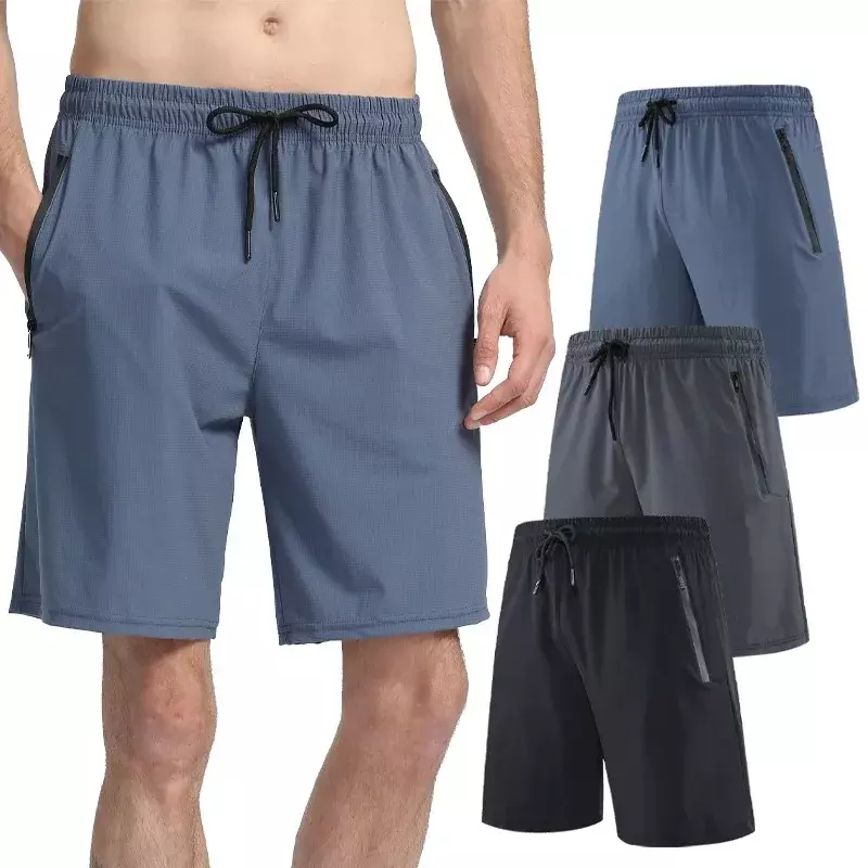 Shorts masculinos de corrida leve limão, calções esportivos de secagem rápida, cor sólida, bolsos com zíper, curto treino de ginástica, verão
