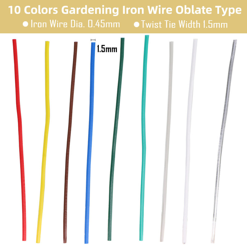 100PCS 10-Colour Garden Cable Ties Reusable Oblate Iron Wire Tie for Flower Plant Climbing Vines Multifunction Coated Fix String