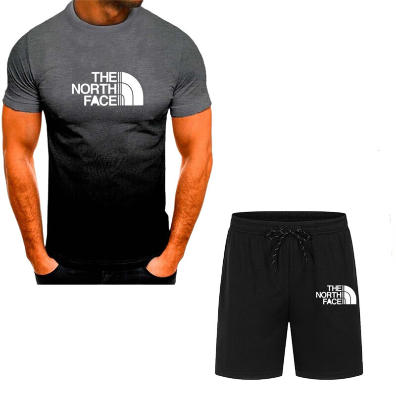 Terno esportivo de manga curta masculino, conjunto casual de duas peças com estampa de letras, tamanho grande, novo design