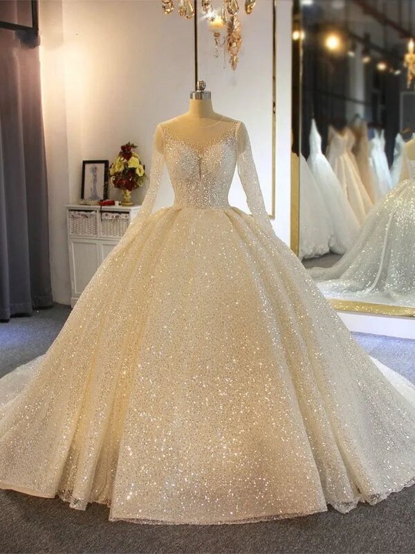 Gaun pernikahan cantik gaun pengantin A-Line jubah Voile untuk pesta Formal lengan panjang leher-o gaun pengantin wanita 2024