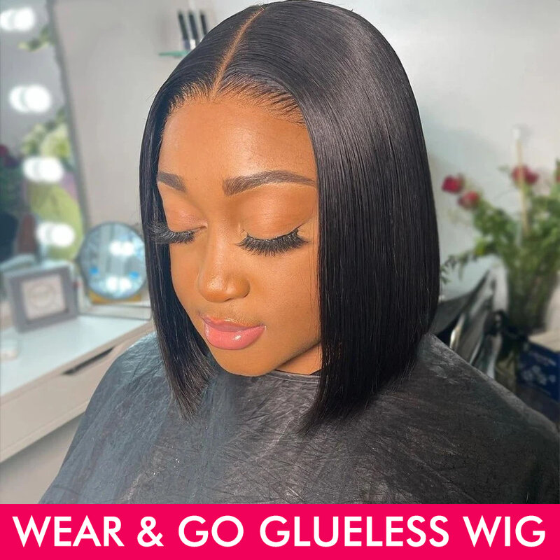 Wear And Go Bob Wigs For Women Human Hair 180% Straight Glueless Wig Ready To Go Human Hair Wigs Pre Cut Lace Air Wig Sale