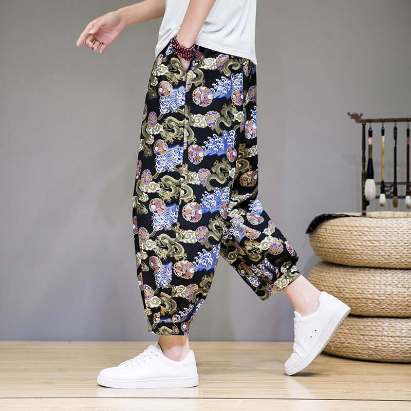 Pantalon Sarouel à Jambes Larges pour Homme, Survêtement de Jogging Décontracté, Streetwear à la Mode, Impression At FjMale, Printemps et Été