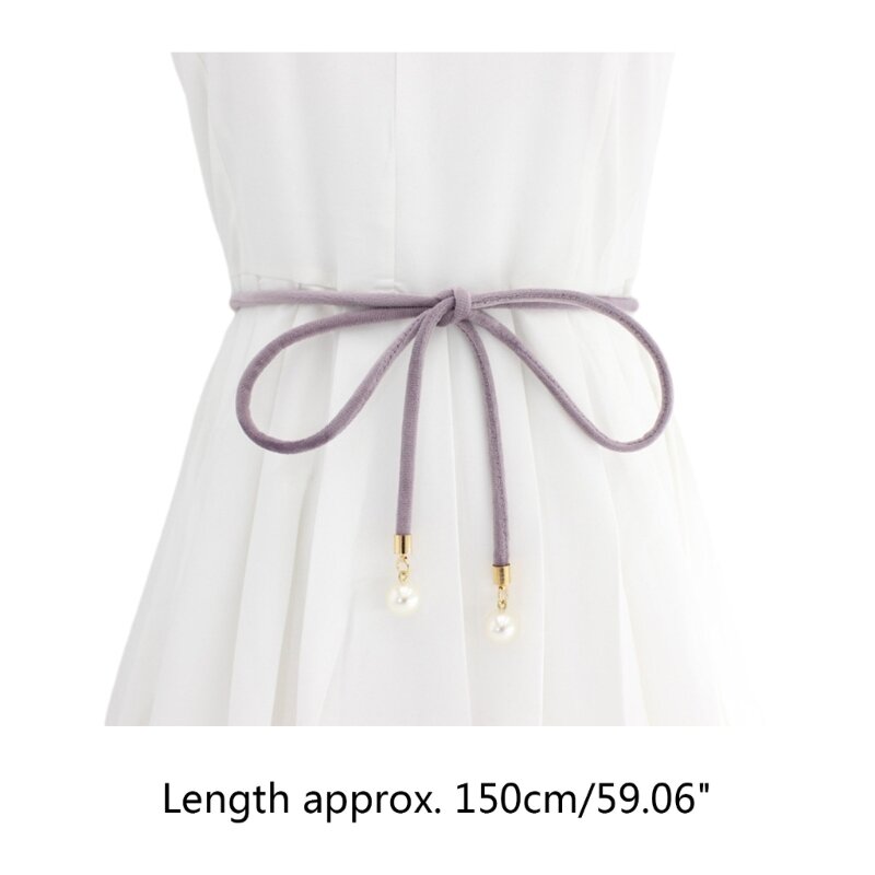 Cuerda cintura Cinturón femenino Perla blanca Colgante Decoraciones Cinturón fino colorido