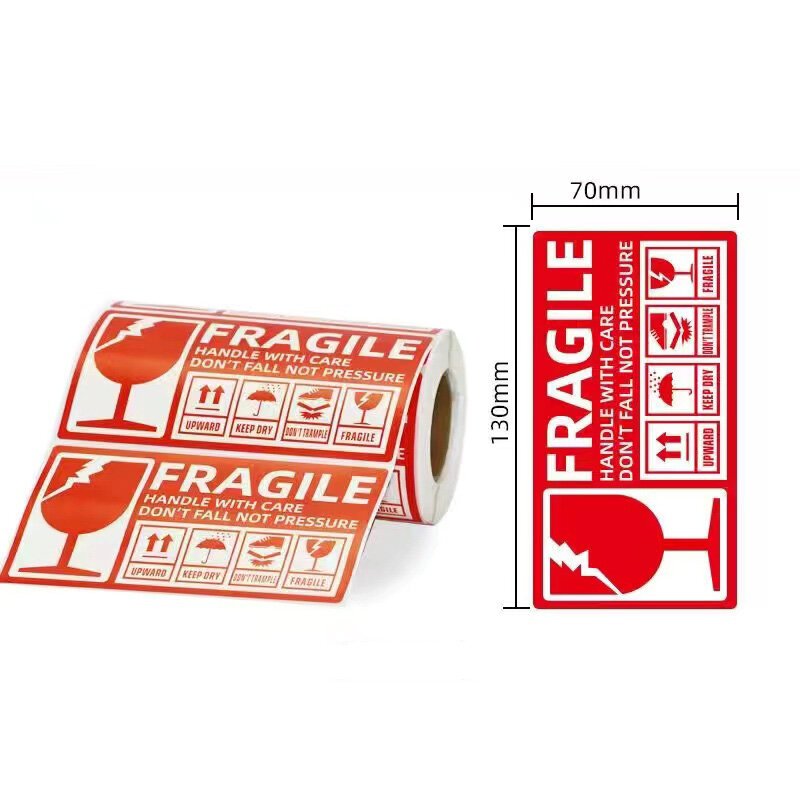 100pcs frágil adesivos os bens por favor lidar com etiquetas de aviso de cuidados diy suprimentos 76x25m 75x50mm 90x50mm 130x70mm