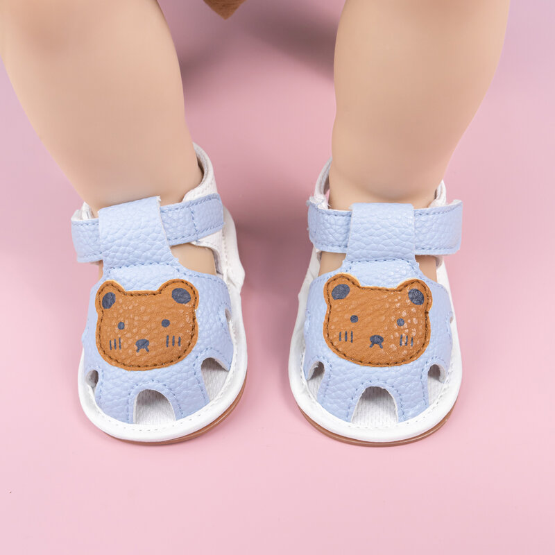 KIDSUN sandal bayi laki-laki dan perempuan, Kasut pola lucu sol anti Slip, pemblokiran warna kasual musim panas untuk bayi