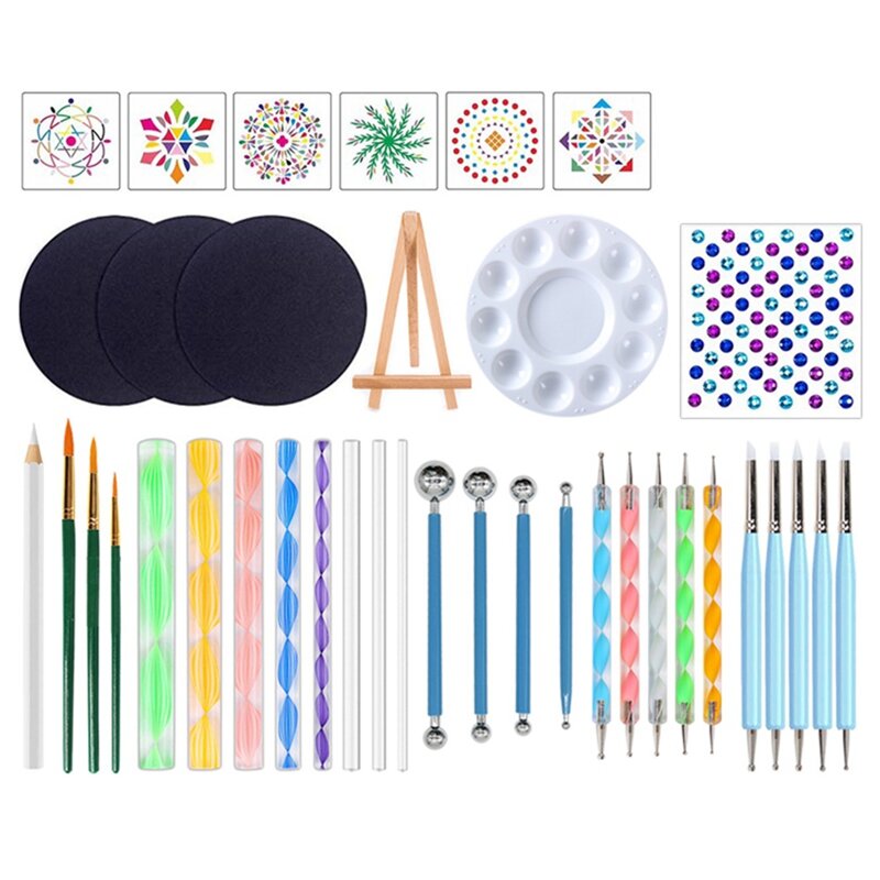 Kit de herramientas para punteado de mandalas, 38 piezas, plantillas de pintura de puntos, juego de herramientas para manualidades artísticas, bandeja, pincel, bolígrafo