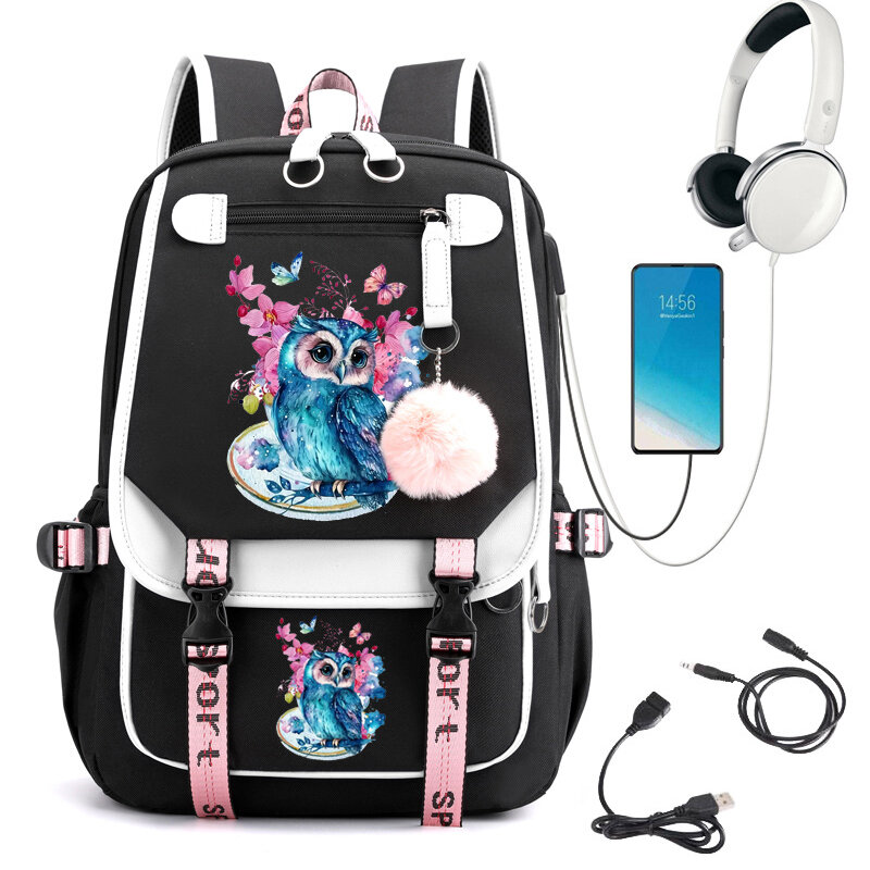 Школьный рюкзак с акварельным рисунком Совы и цветов, милый мультяшный ранец для студентов, подростков, Аниме Сумка для ноутбука, подростков