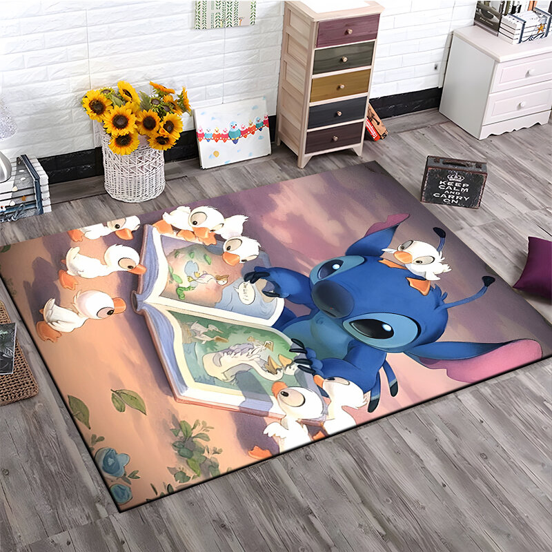 Disney-alfombra de área grande con estampado 3D de Stitch para el hogar, Felpudo de dibujos animados para sala de estar, dormitorio de niños, sofá