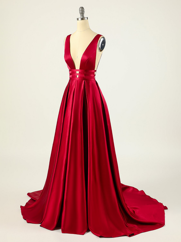 Jirocum gaun malam Satin kerah V dalam gaun pesta Prom Formal panjang A-line wanita gaun koktail tanpa lengan merah seksi 2024