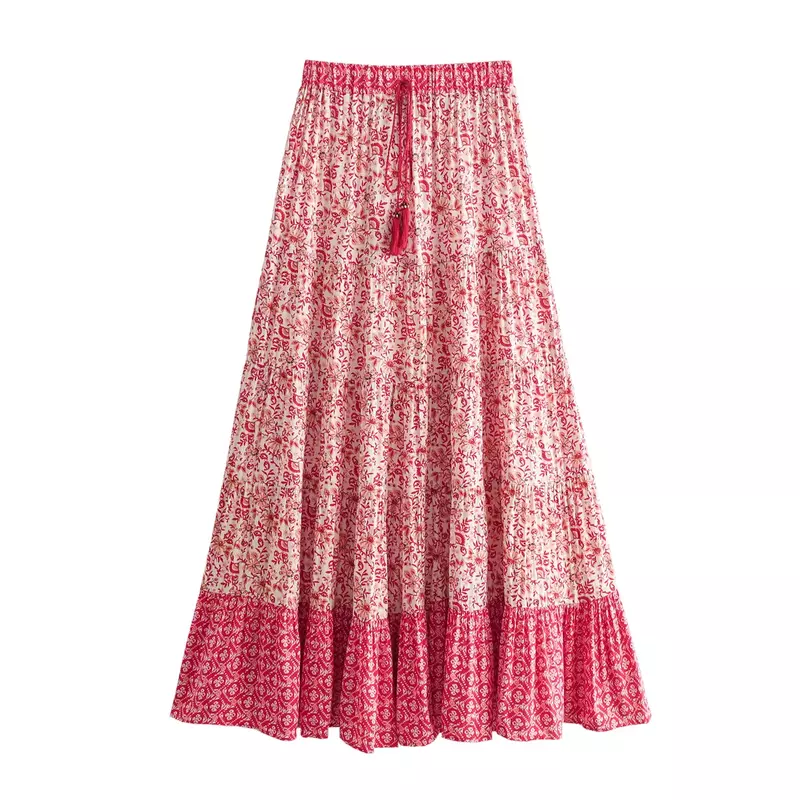 Chemise à fleurs et jupe longue imprimée de fleurs pour femmes, costume féminin, mode, ensemble 2 pièces, 2024