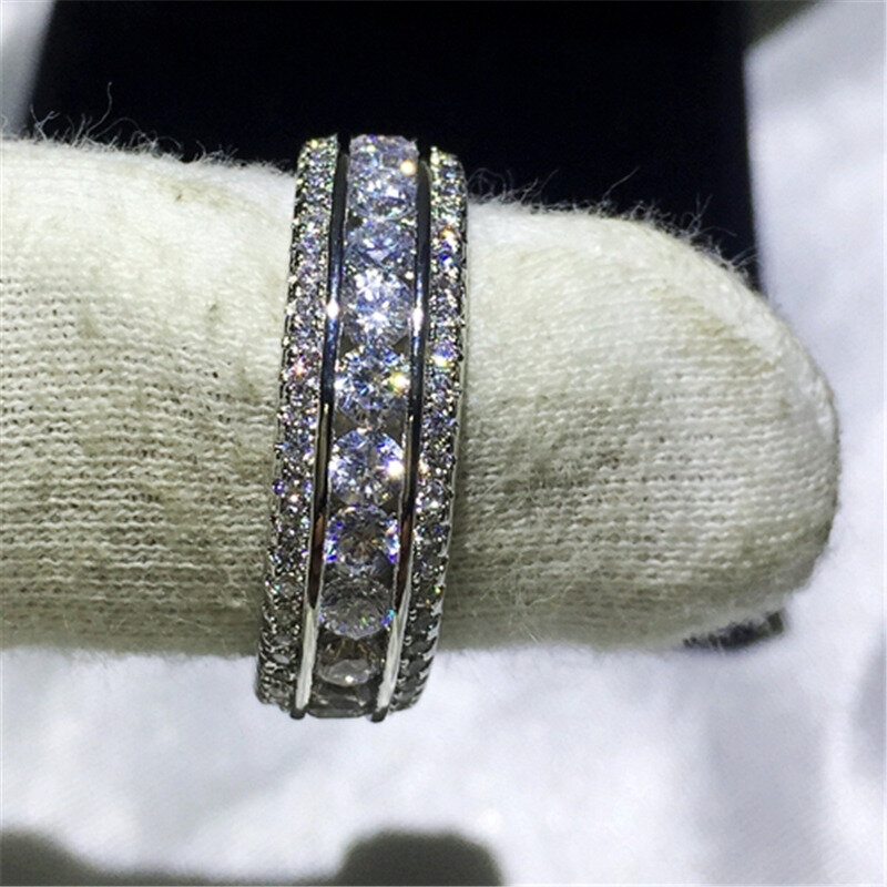 Eternity Full Round Lab Diamond Ring White Gold Engagement Wedding Band Rings for Women Men Jewelry Gift