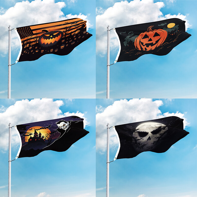 Halloween Festival Flagge Feier Kürbis Laterne schreien Vogels cheuche Geist lebendige Farbe Banner 90*150cm Polyester im Freien