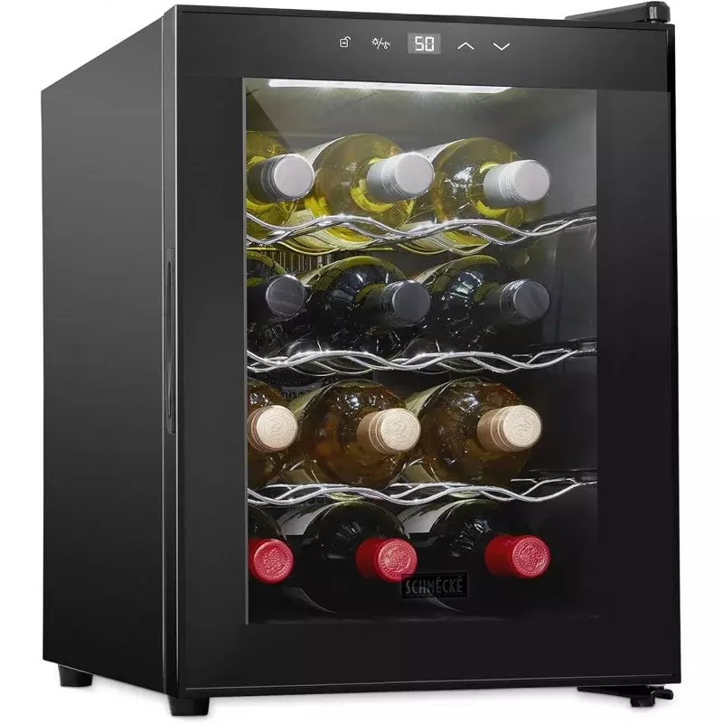 Schécké-デジタル温度表示付き電気ワインクーラー,ワインシアーチラー,赤と白のワインカウンタートップ,12ボトル