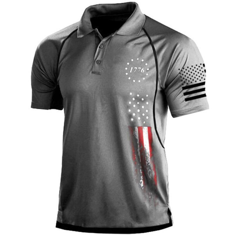 1776 독립 기념일 밀리터리 폴로 셔츠, 미국 국기 반팔, 남성 의류 상의, 야외 남성 골프 폴로 셔츠
