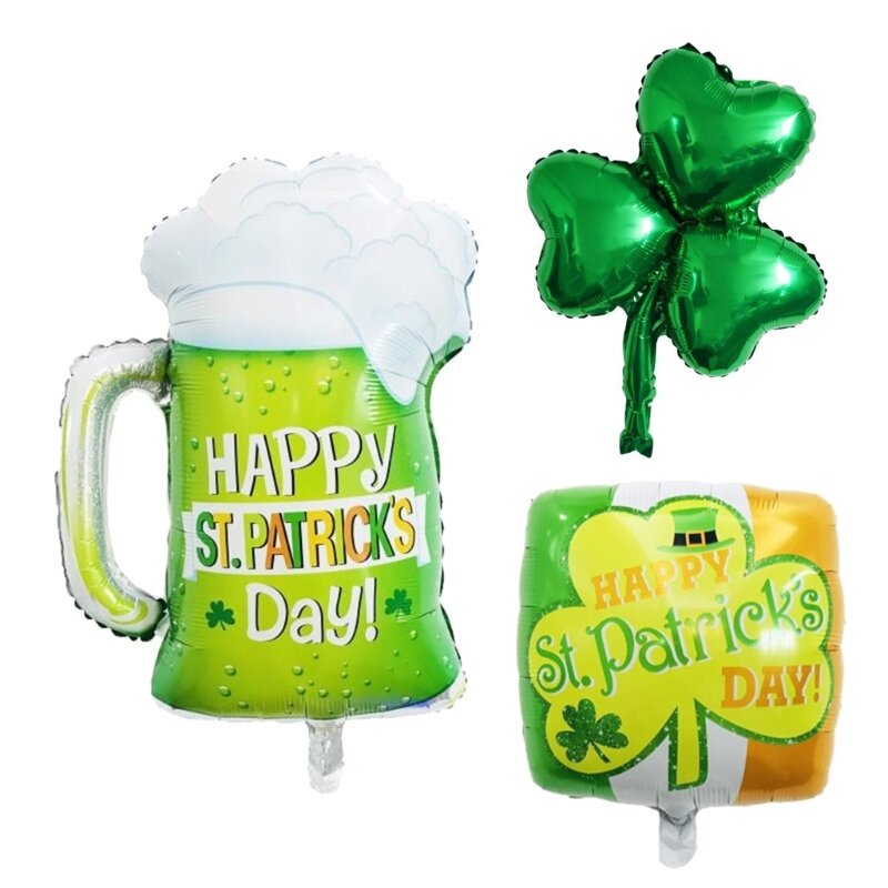 Globos de trébol irlandés para decoración del Día de San Patricks, globo de trébol verde para copa de vino, papel de aluminio, R7RF