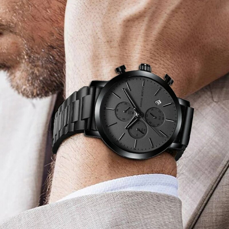 Relógio de pulso de quartzo em aço inoxidável para homens, relógio esportivo impermeável, estilo comercial, marca superior, moda