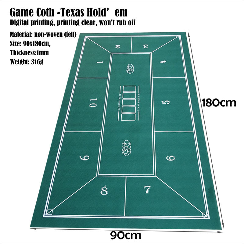 Texas Hold'em Mat 180x90cm Poker Card Game Table Cloth Mat Casino desktop Lindamente impresso Home Gaming Desk Pad