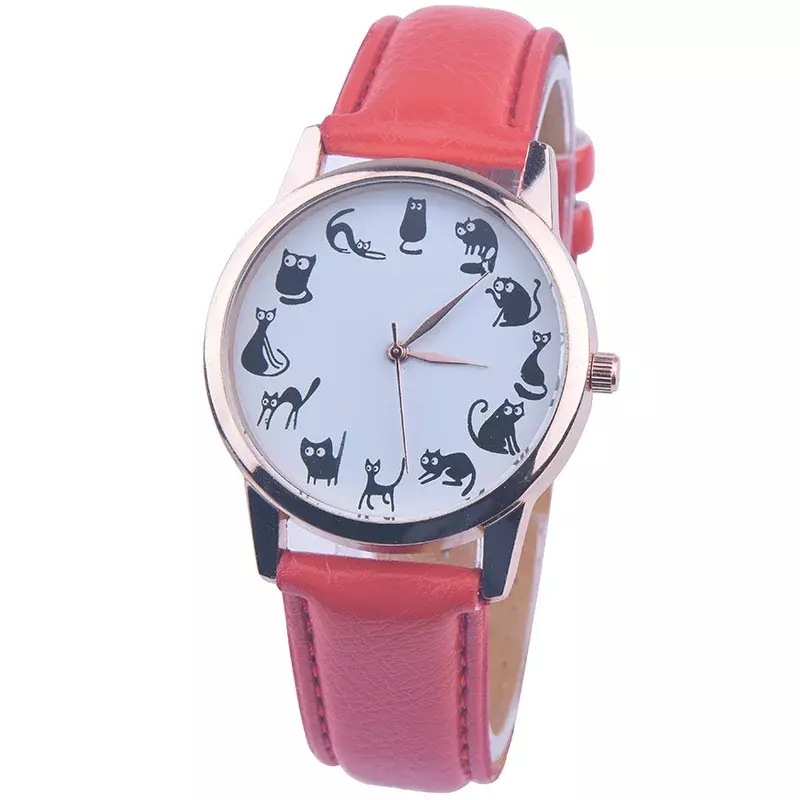 2023 kobiet mody zegarki na co dzień wzór z kotem z kreskówki skórzany pasek zegarek kwarcowy kobiety Relogio Feminino Bayan Kol Saati Relojes