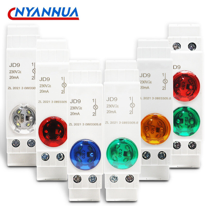 Lampe de signalisation LED à montage sur rail DIN, série AC, DC, 24V, 220V, signes d'indication, voyants, JD9