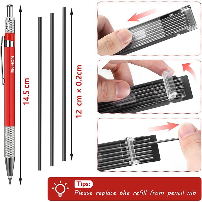 4X spawarki ołówek ze srebrnymi wkładami 48 szt., metalowe Marker do mechanicznego spawania ołówek do pipefitterów, produkcja, czerwony