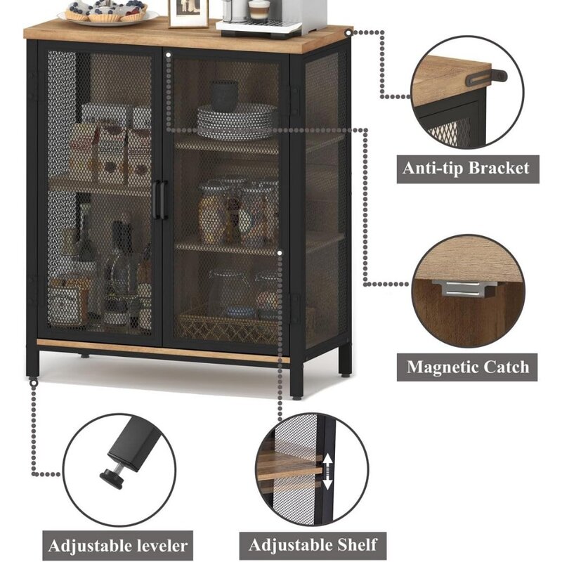 خزانة بار صغيرة من البلوط العتيق ، خزانة تقديم الطعام الصناعية مع مساحة تخزين ومطبخ ومطعم
