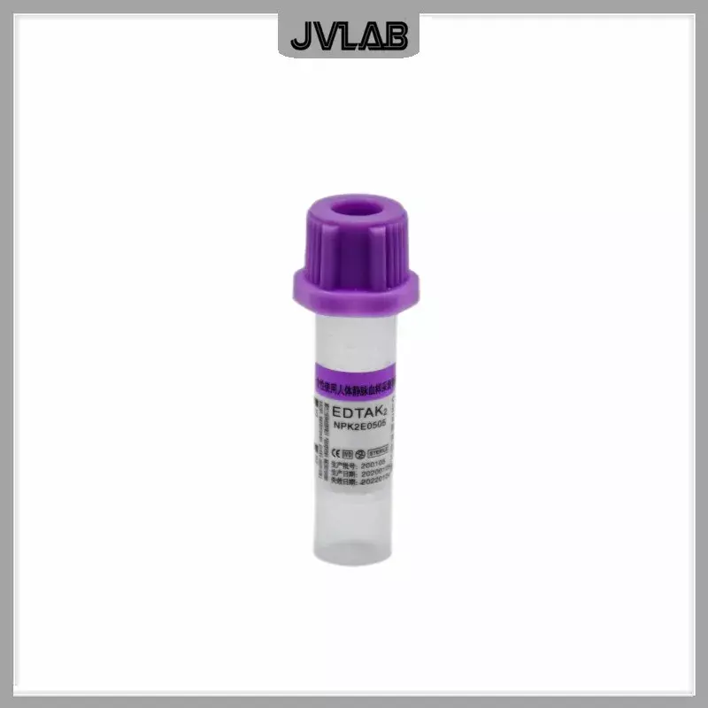 Tubo de coleta de sangue micro estéril, tubo anticoagulação descartável para criança, boné roxo, EDTAK2, 0,5 ml, 100 PK