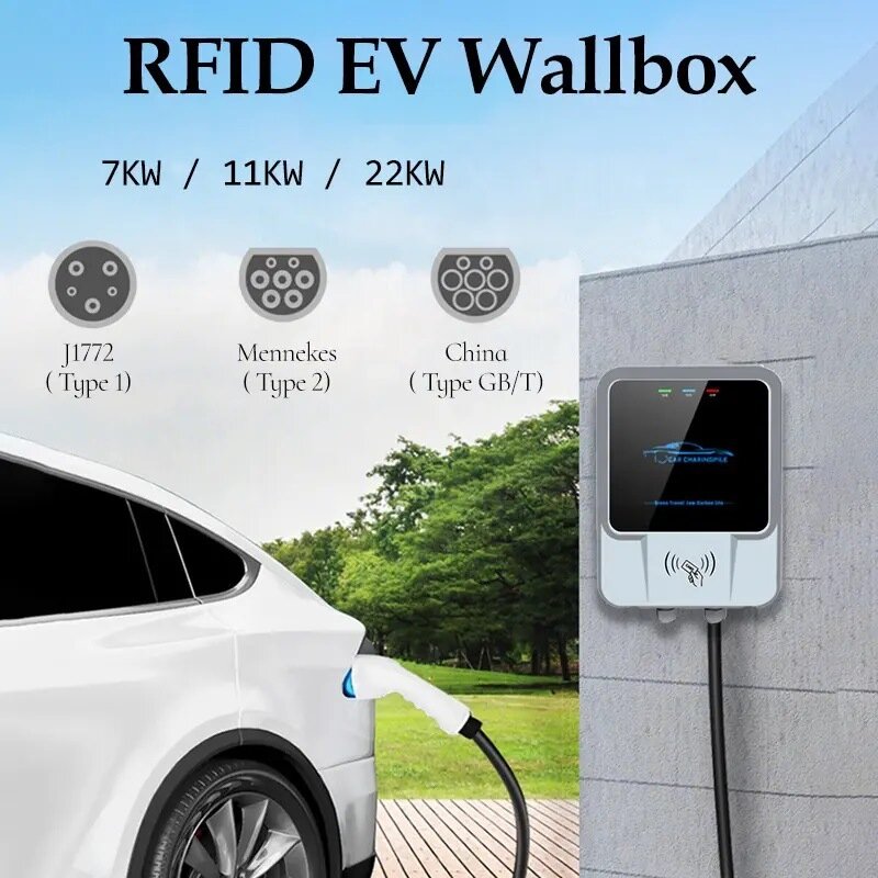 Skyegle RIFD Card 11KW Wallbox EV Charger AC EVSE Type 2 Plug 380V 16A Fast Electric Car Charging CEE Plug Wallbox for Tesla