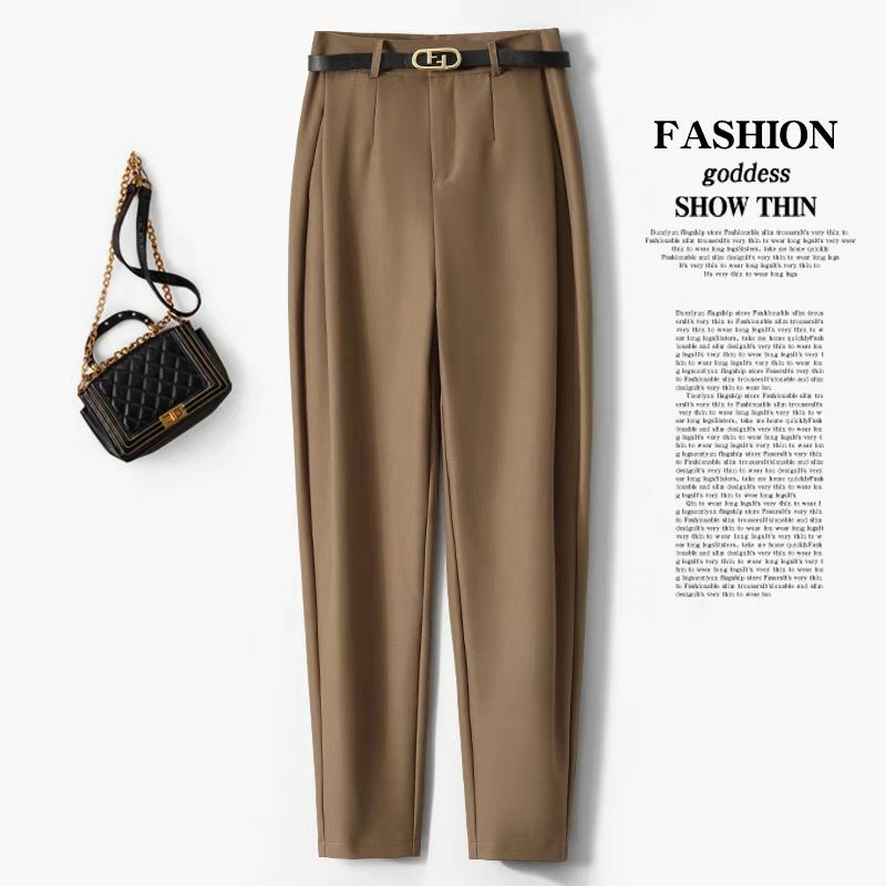 Женские прямые брюки с высокой талией, элегантные однотонные повседневные длинные брюки в Корейском стиле, уличная одежда S14, весна-осень 2023