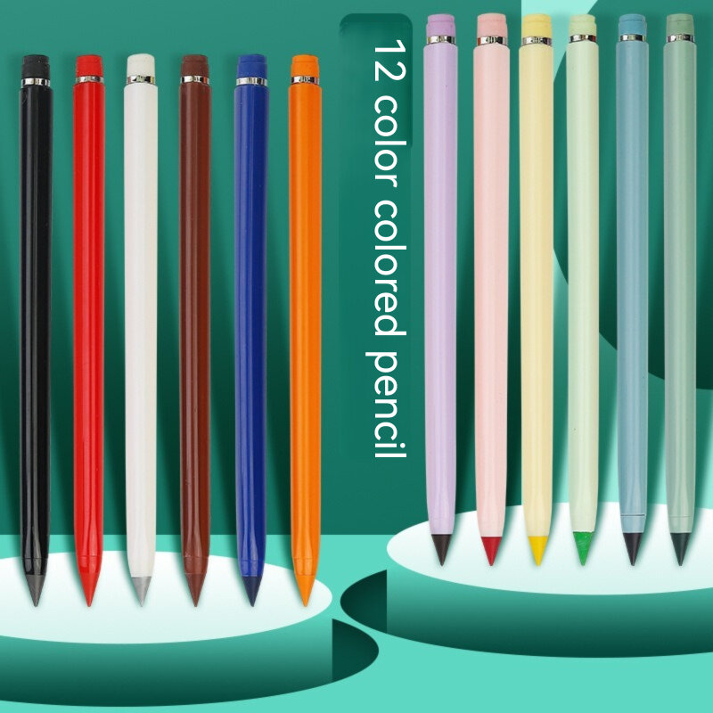 24/13 buah pensil warna Tulis tanpa batas dengan set isi ulang tanpa tinta pena pensil abadi seni warna lukis perlengkapan sekolah