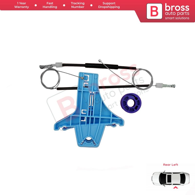 Bross BWR5060 Kit Perbaikan Regulator Jendela Daya Listrik Sisi Pintu Kiri Belakang untuk Polo Typ 6C 2014-ON