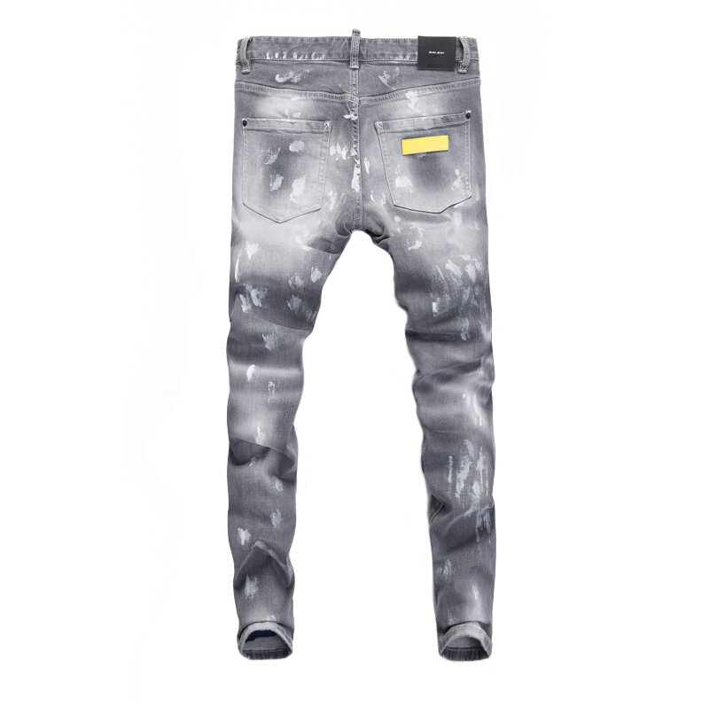 Уличные модные мужские джинсы, высококачественные серые эластичные узкие рваные джинсы в стиле ретро, мужские Брендовые брюки с рисунком в стиле хип-хоп