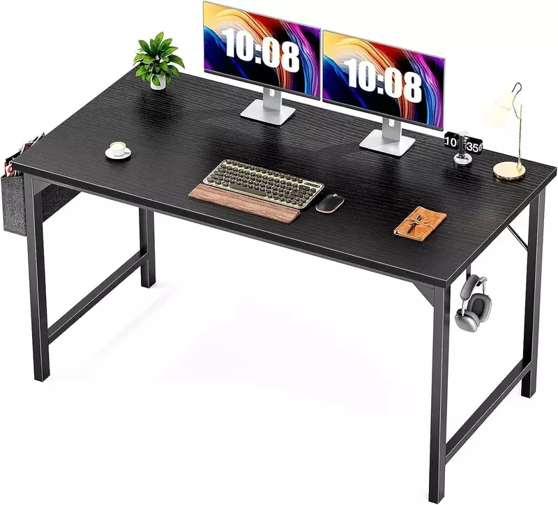 Стол компьютерный 48 дюймов для письма, учебы, современный простой стильный деревянный стол с сумкой для хранения и железным крючком, черный