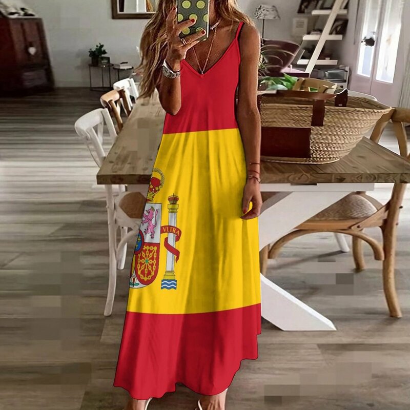 ノースリーブの女性用ロングドレス,スペインの旗が付いたサマードレス,イブニングウェア,2023