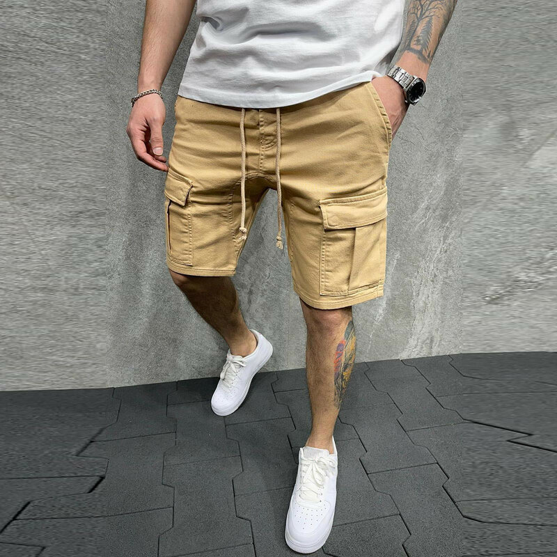 Calça de carga solta com vários bolsos masculina, shorts de jogging casual, roupa de trabalho esportiva, tamanho grande, moda, 2024